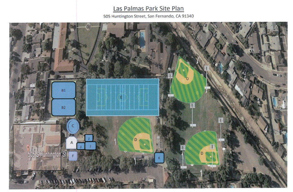 Map of Las Palmas Park with focus areas highlighted