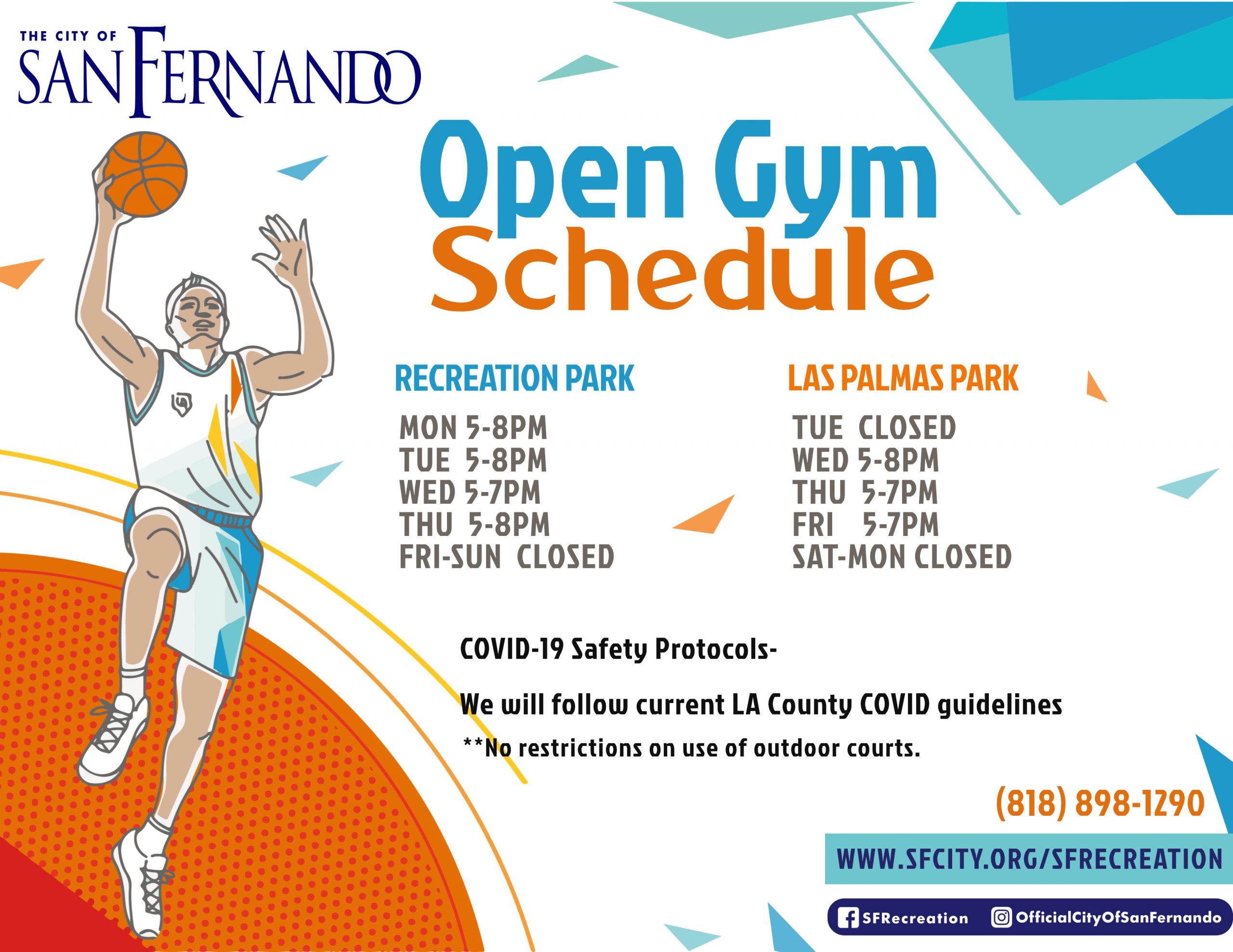 graphic of basketball player and open gym schedule