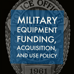 black background, San Fernando Police Badge, blue square with Military Equipment Funding, Acquisition, and Use Policy