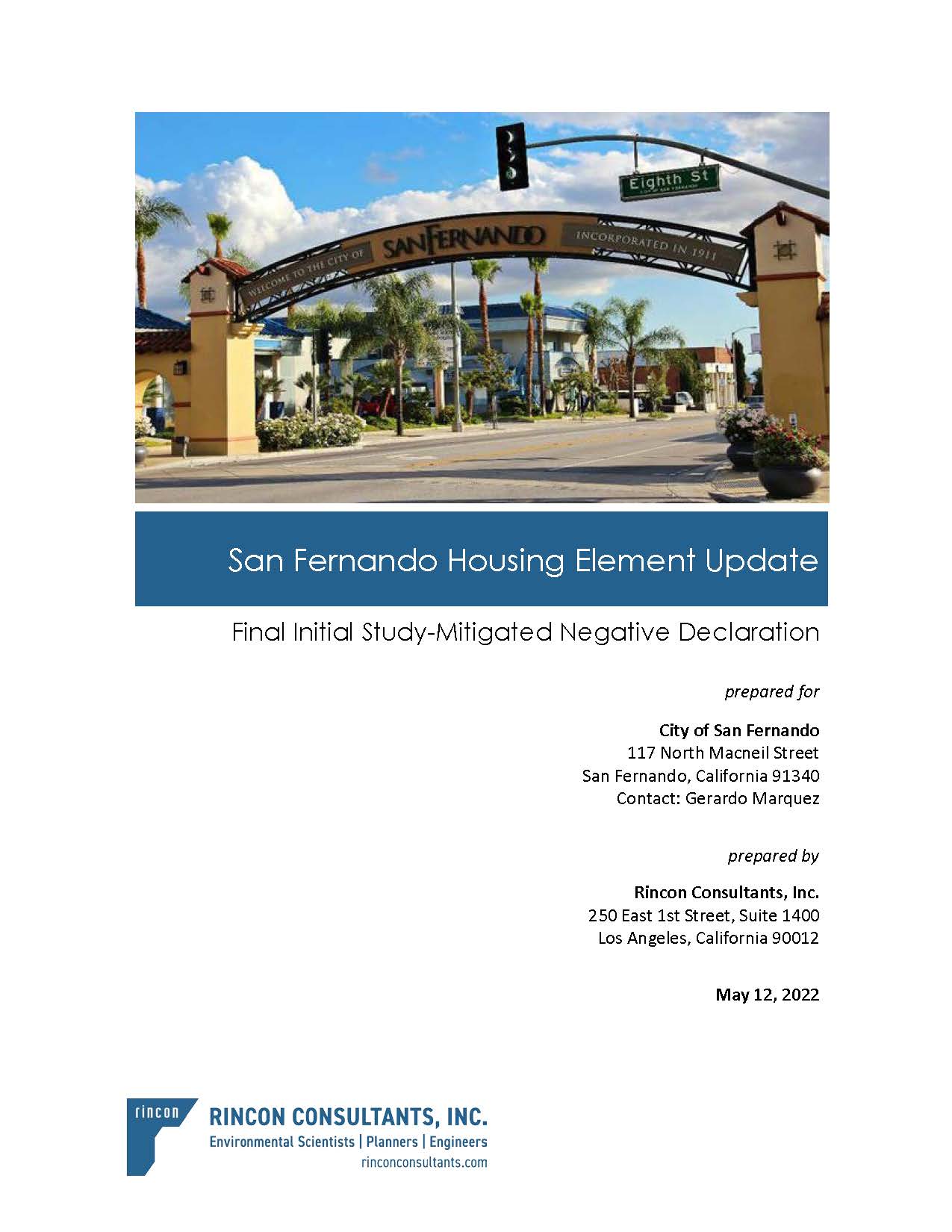 Photo of City Arch ; San Fernando Housing Element Update; Final Initial Study-Mitigated Negative Declaration