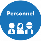 Blue circle; Personnel, workers icons