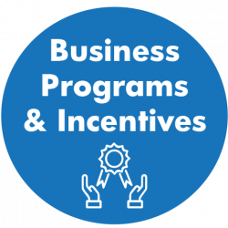 blue circle; white text - business programs & incentives; incentives icon