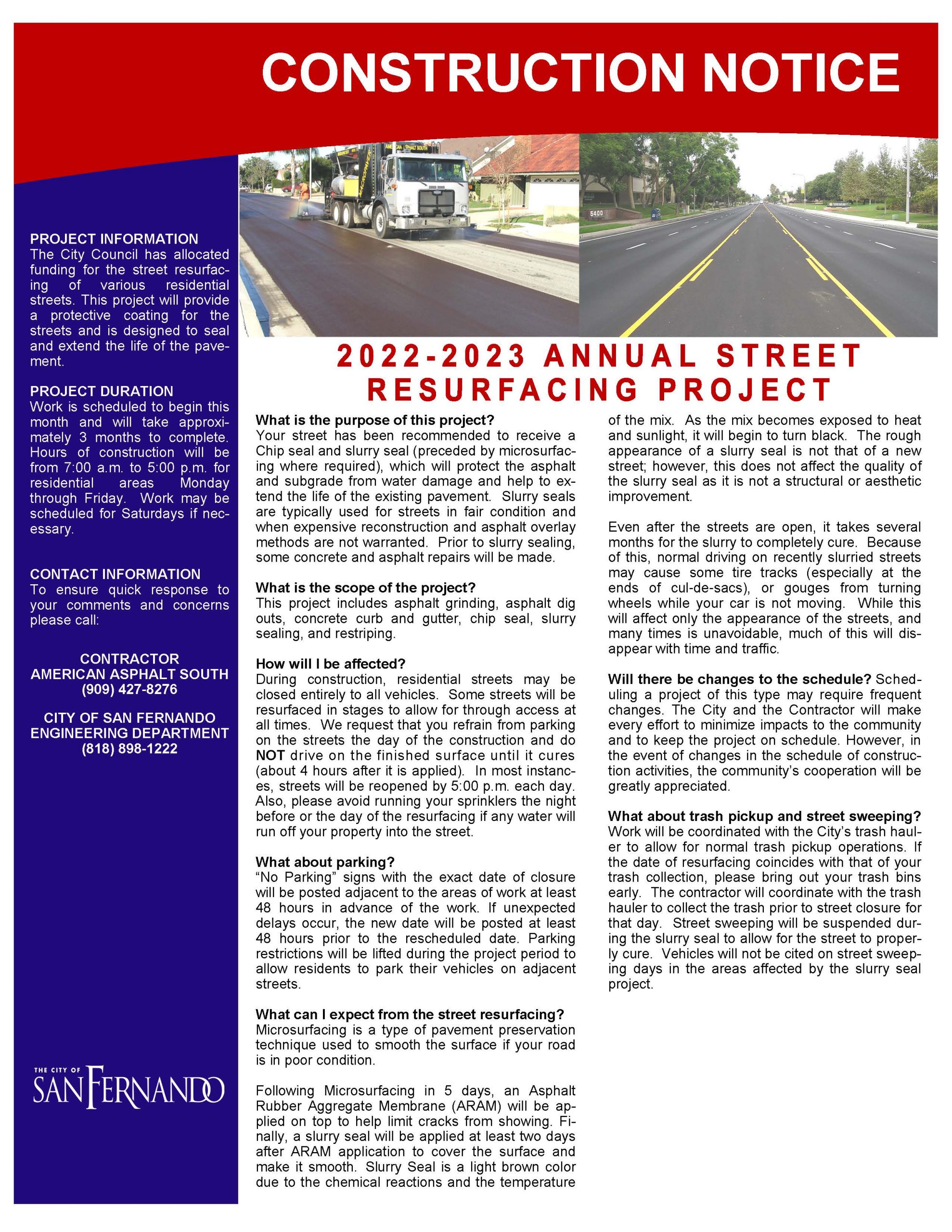 Phase 2 Annual Street Resurfacing Notice