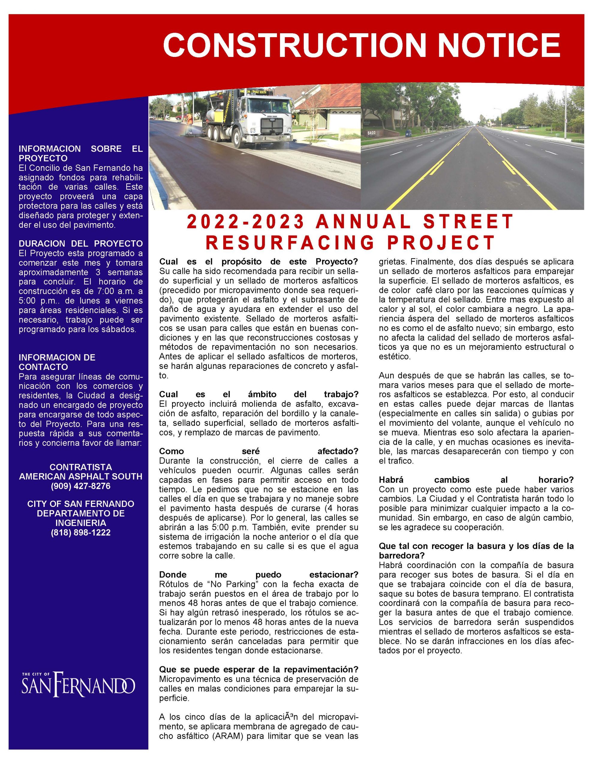 Phase 2 Annual Street Resurfacing Notice_Spanish