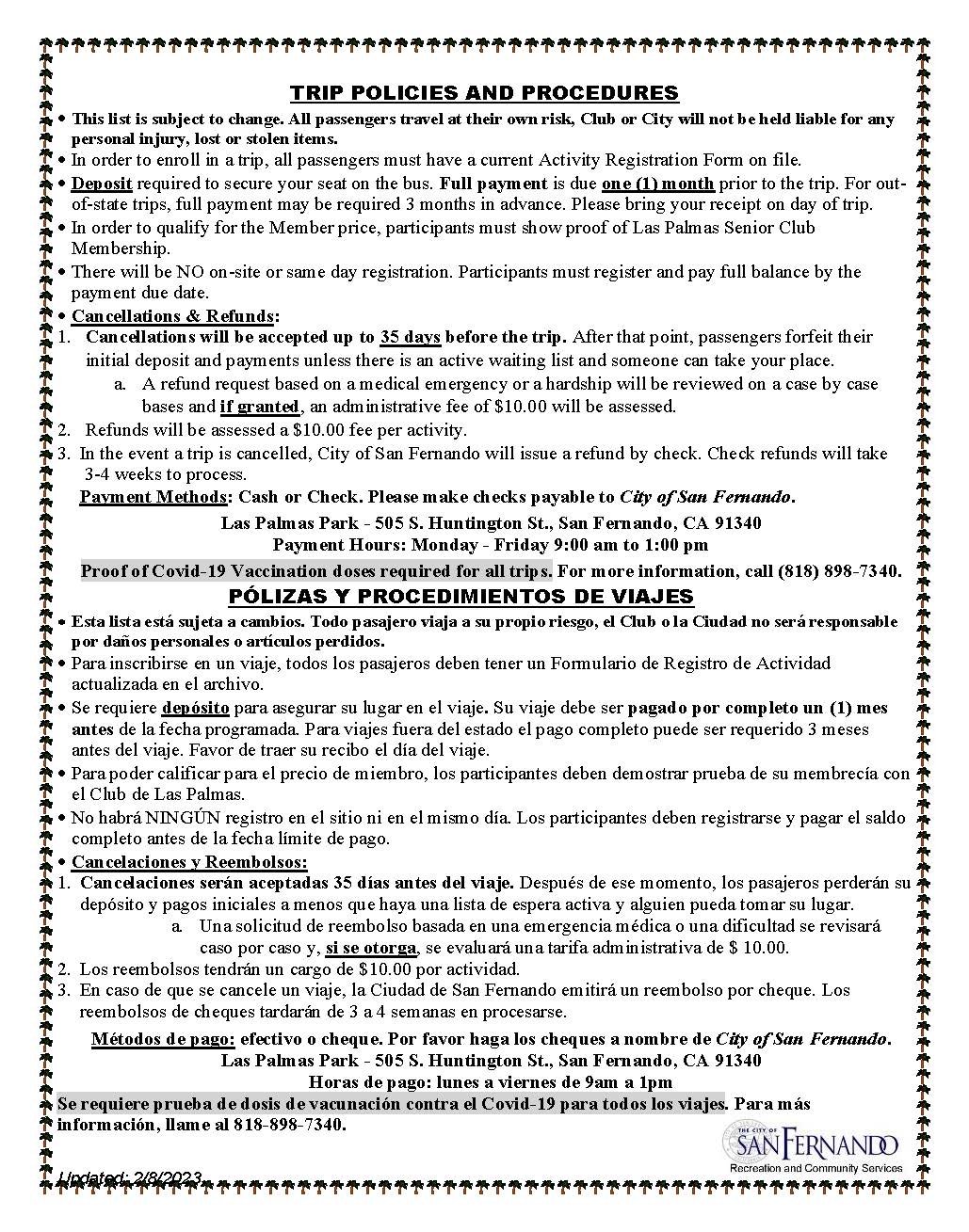 Senior Trips Flyer Spring 2023 Policies & Procedures