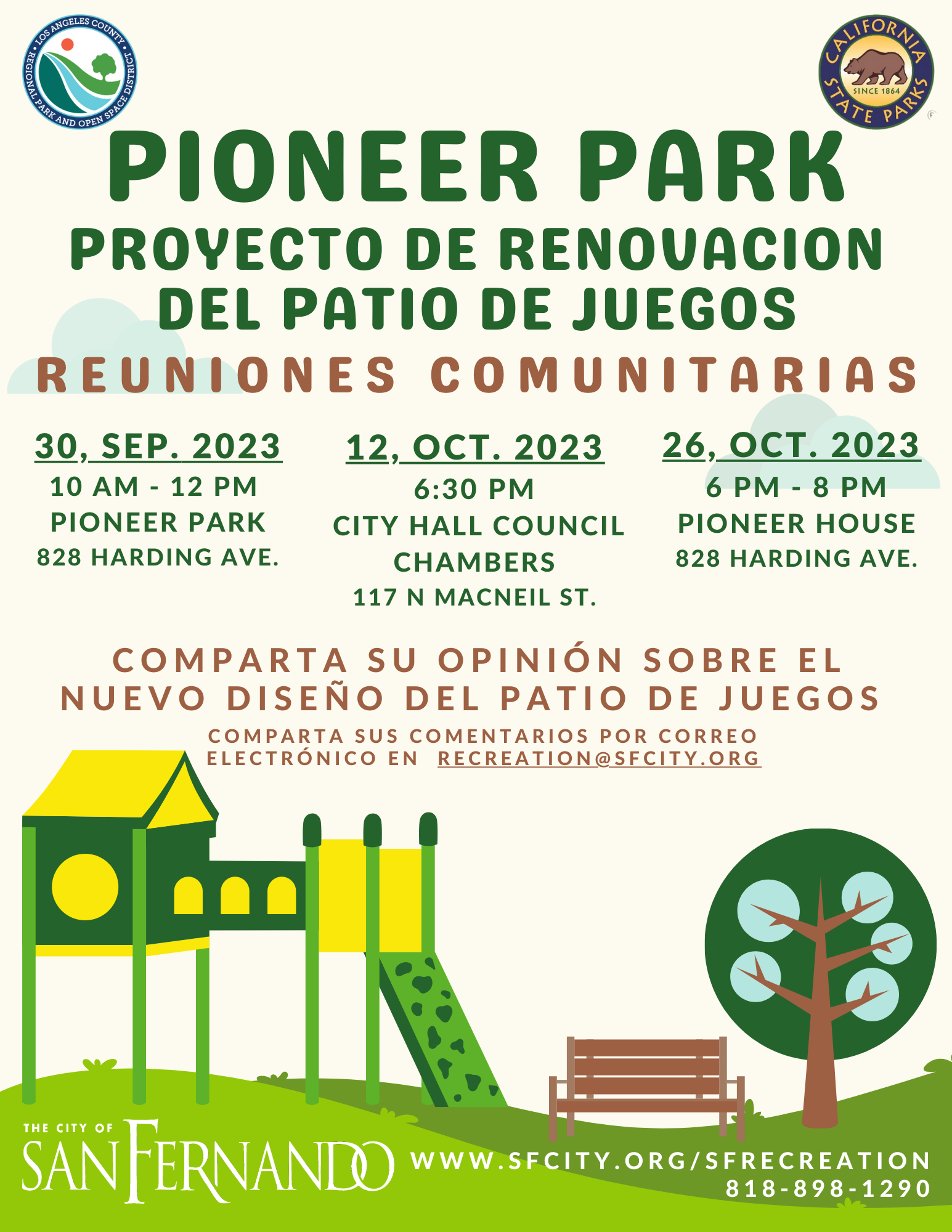 Pioneer Park Community Meetings Flyer SP