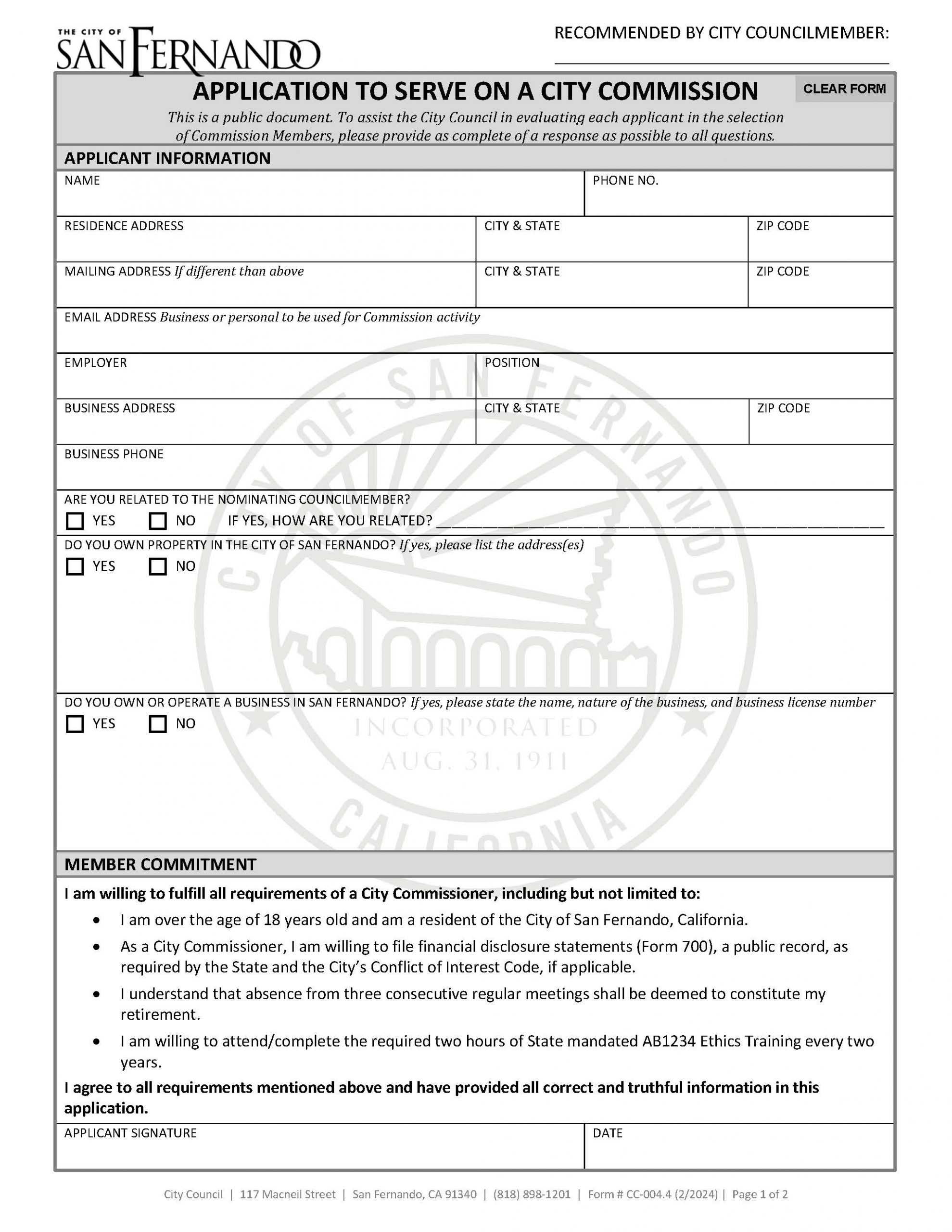 CC-004.4 Form Application to Serve on a City Commission (2-2024)