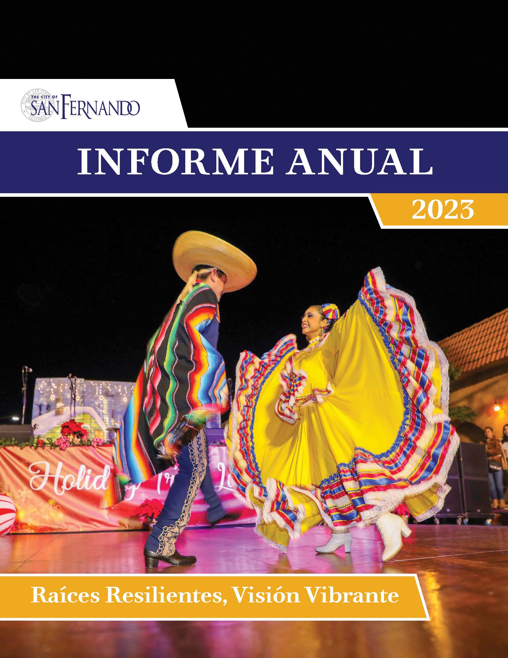 2023 San Fernando Annual Report; Photo of male and female folklorico dancers