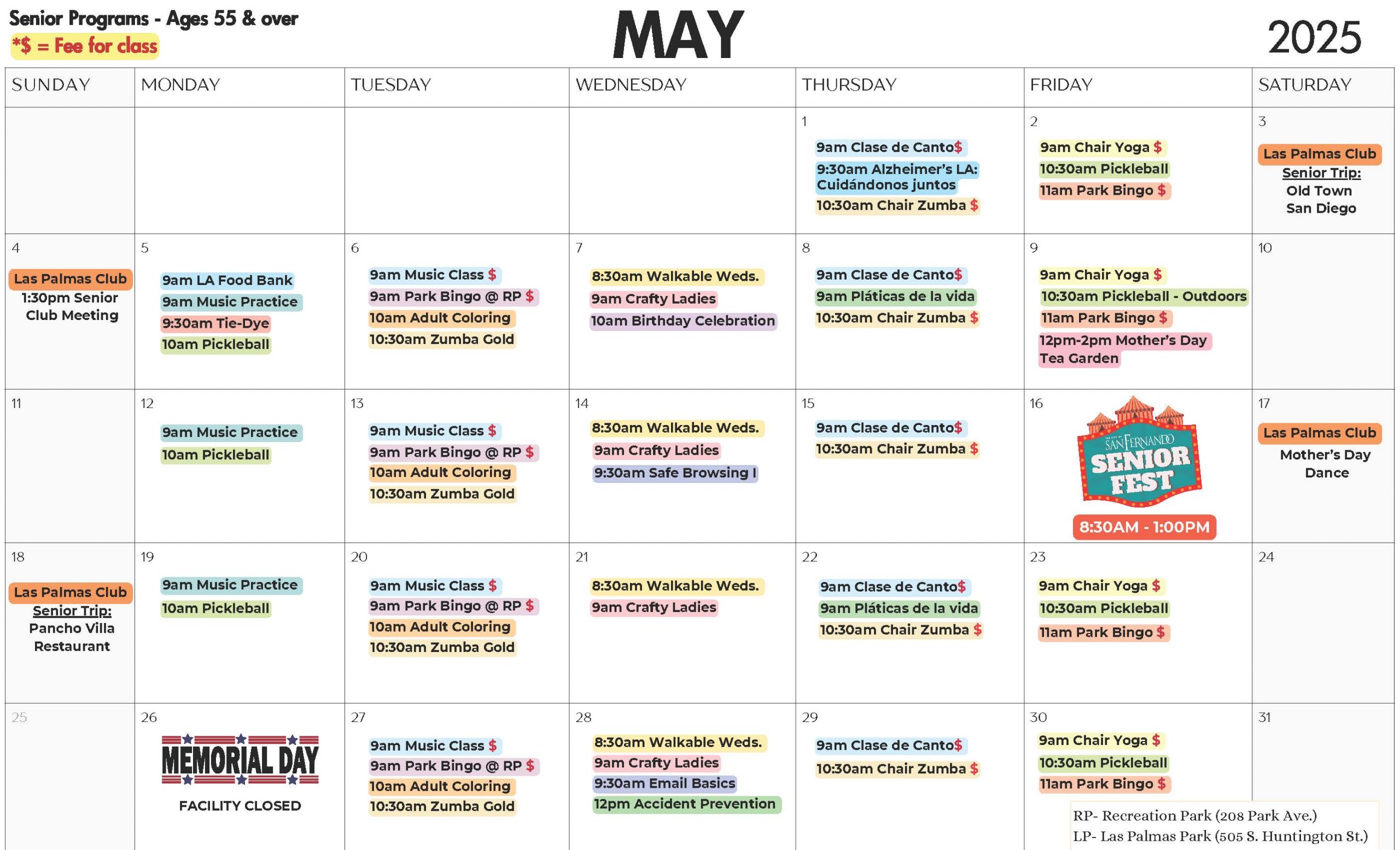 MAY 2025 Senior Calendar ENGLISH