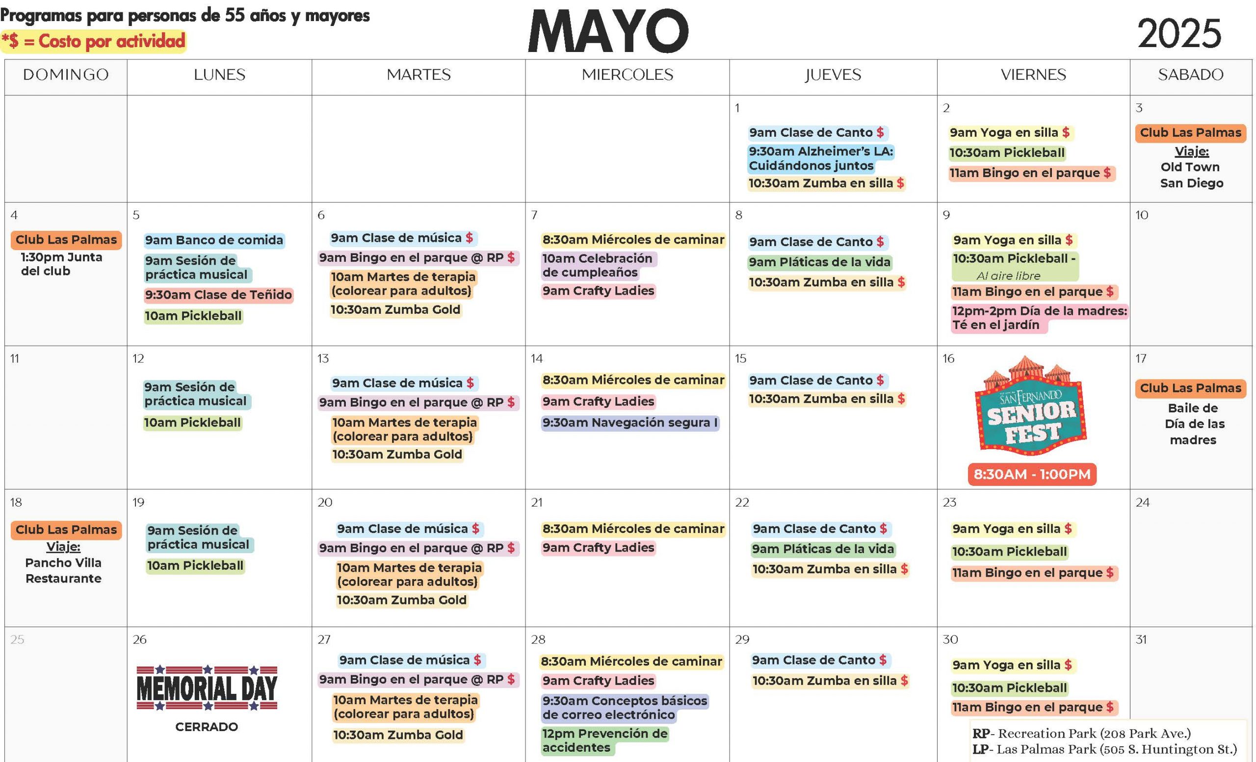 MAY 2025 Senior Calendar SPANISH