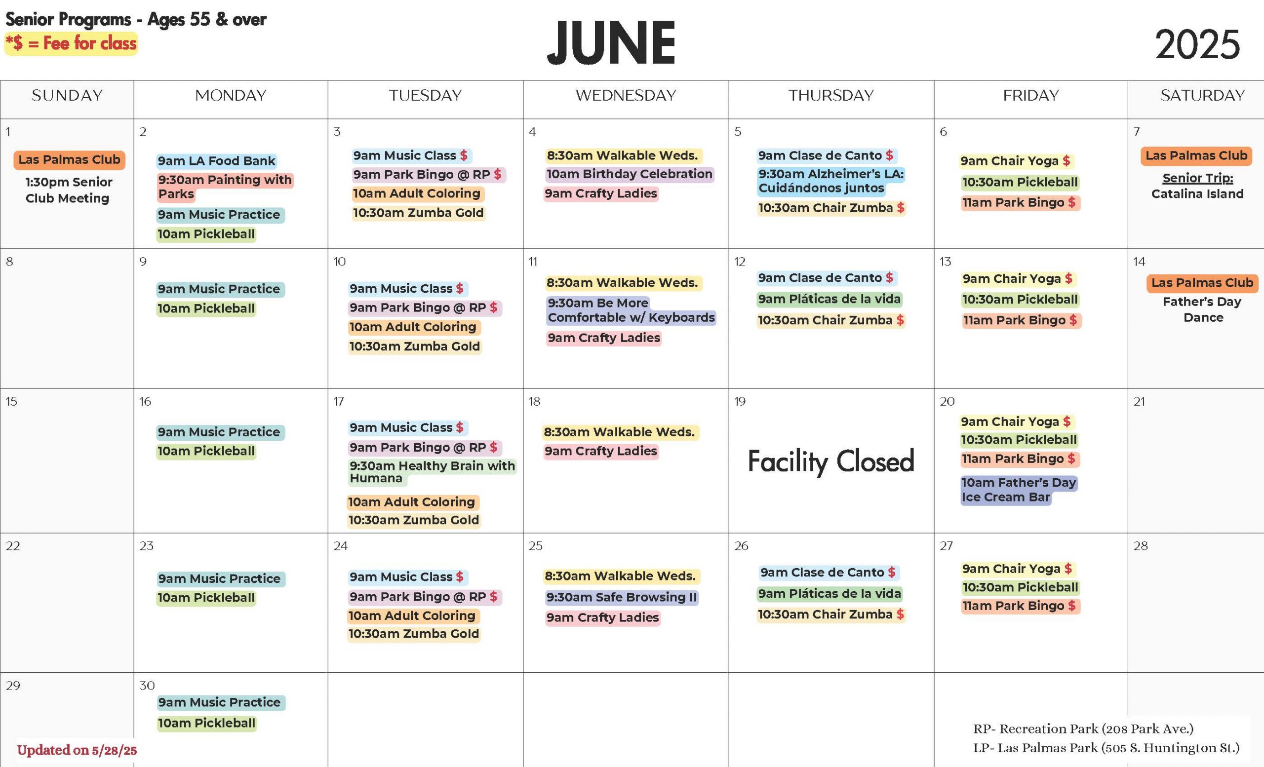 JUNE 2025 Senior Calendar ENGLISH
