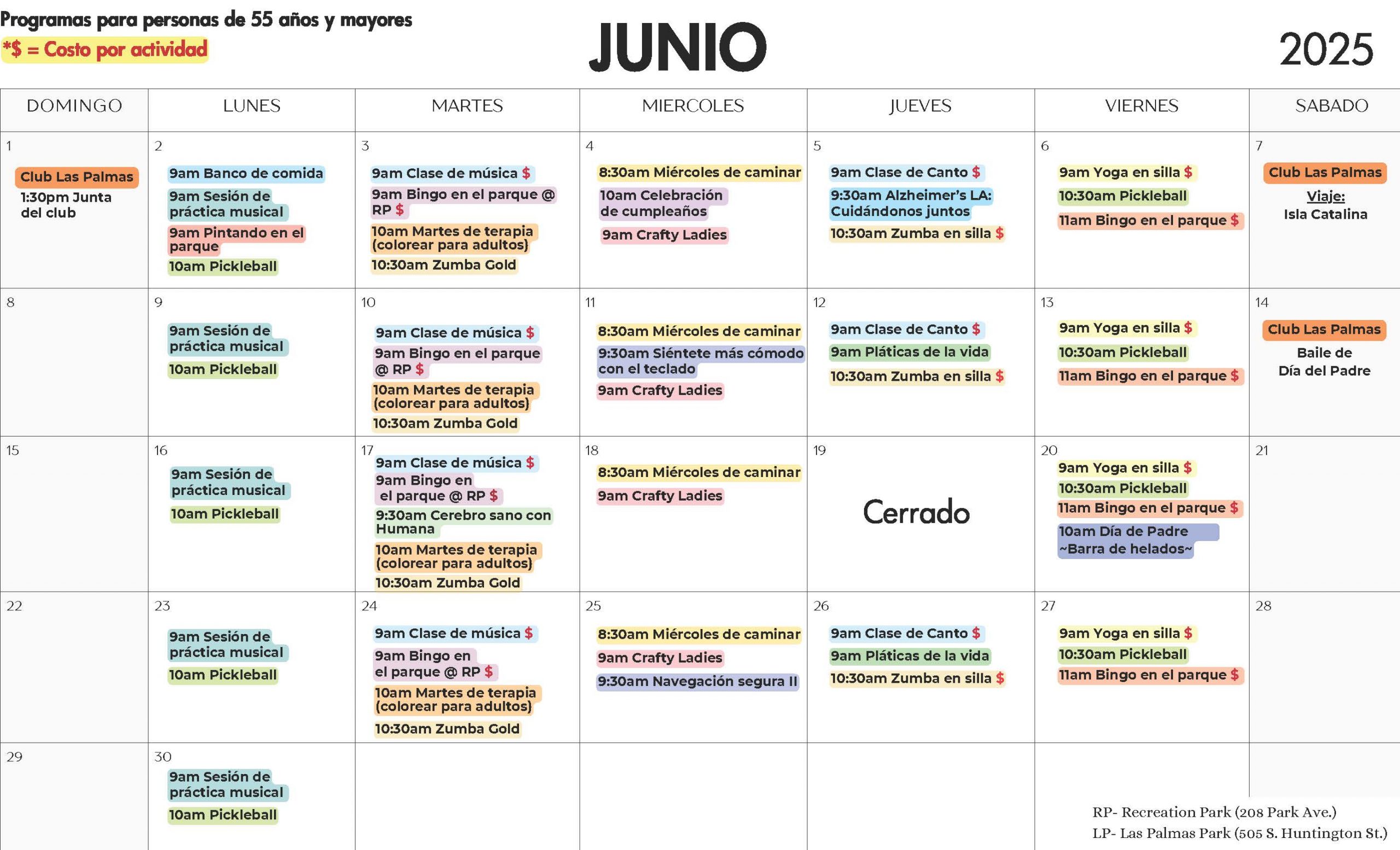 JUNE 2025 Senior Calendar SPANISH